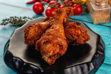 Crispy fried chicken drumsticks leg