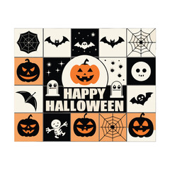 Happy halloween spooky face pumpkin silhouette black vector