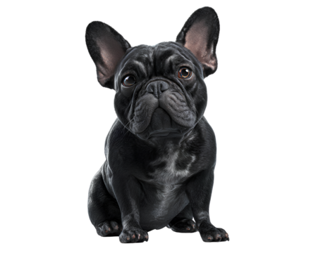 French Bulldog Sitting Upright with Curious Head Tilt, Front View, Isolated on Transparent Background
