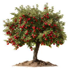 Fototapeta premium Abundant apple tree with ripe red fruits against a stark black background