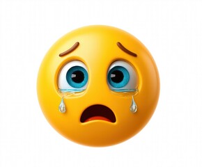 Fototapeta premium 3D Crying Sad Emoji with Tears on White Background for Social Media Day, Support Stickers and Emotional Event Reaction
