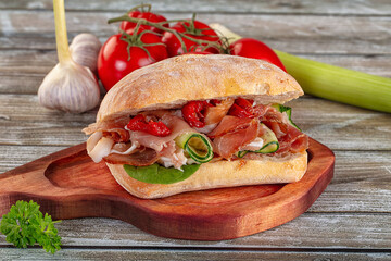 Ciabatta with cured parma and tomato