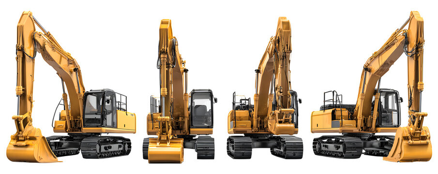 Transparent-Background Photo-Realistic Professional excavator arranged in a horiz transparent background, digital artwork, ideal for advertising and presentations, royalty-free