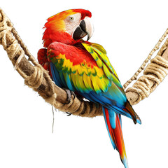 Vibrant macaw perched on a rope