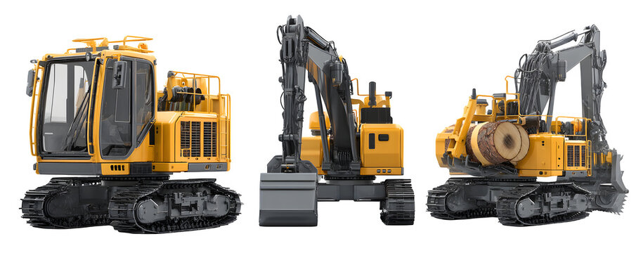 Detailed Premium Isolated feller buncher with reinforce digital artwork, transparent background, ideal for graphic design and presentations, branding, creative projects