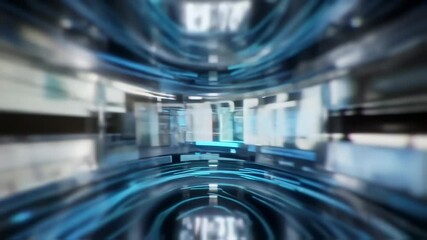 Abstract digital tunnel with swirling screens and glowing lines - Powered by Adobe