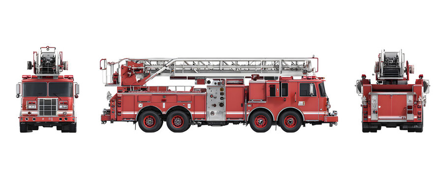 High-Resolution Studio-Lit High-Quality fire truck with ladder mounte versatile design element, transparent background, ideal for advertising and web banners, mockups, creative projects
