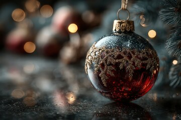 Ornamental Christmas decoration with intricate design on a reflective surface during festive celebrations