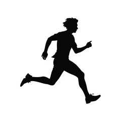 Silhouette of a man in full stride during a running event, dynamic pose