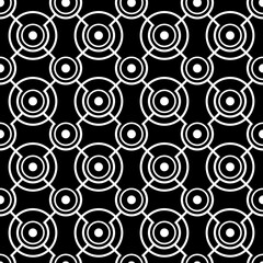 Black and white geometric pattern featuring concentric circles and connecting lines