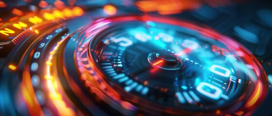 Energy gauge measure digital display consumption meter with rapidly increasing numbers, visualizing the growing demand for energy and its impact on the environment.