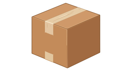 Isometric brown cardboard box sealed with tape, isolated on a white background