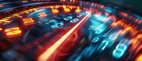 Energy gauge measure digital display consumption meter with rapidly increasing numbers, visualizing the growing demand for energy and its impact on the environment.