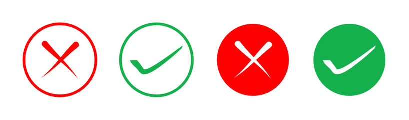Checkmark and Cross marks Icons Set  for selection and rejection, Red and Green Tick and Cross icons Set
