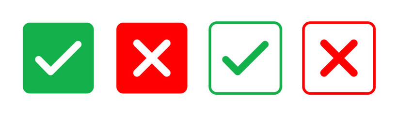 Checkmark and Cross marks Icons Set  for selection and rejection, Red and Green Tick and Cross icons Set