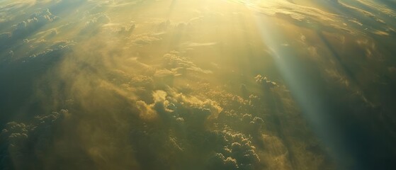 Obraz premium Smog particles in sunlight smoke mist illuminated show pollution weather or cloud and sky panoramic.