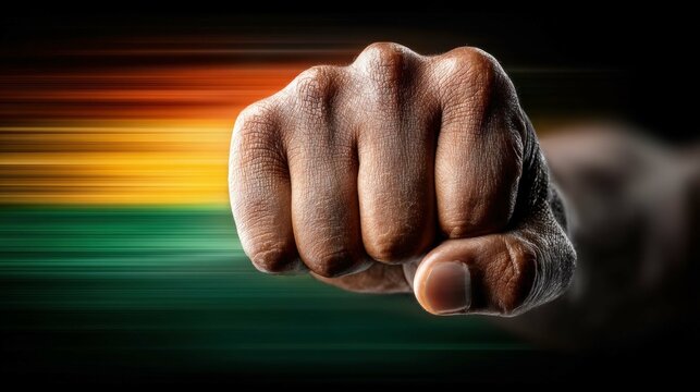 Powerful Fist Against Rainbow Flag Background