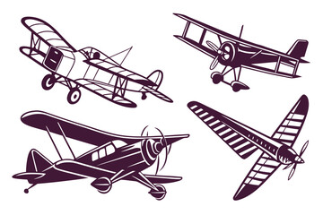 set of Airplane vector silhouette illustration isolated on white background