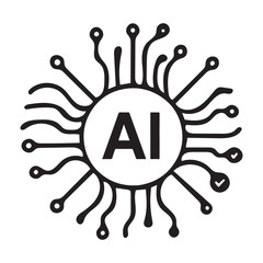 Obraz premium Symbolic representation of an artificial intelligence with circuit pathways displays the letters AI on white background