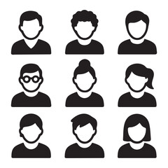 Fototapeta premium Nine different faceless person icons represent various hair styles in the set on white