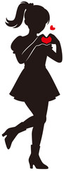 手でハートを作っている女性のベクターシルエットイラスト／赤ハートバージョン(Vector Silhouette Illustration of a Woman Forming a Heart with Her Hands (Red Heart Version)