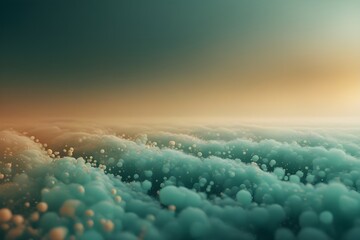 Dreamy Teal Cloudscape with Golden Particles