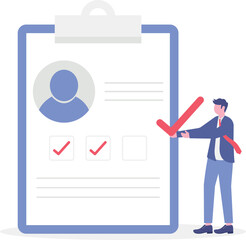 Feedback and review. putting checkmark on checklist.

