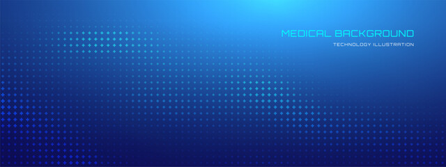 Abstract Medical Plus Pattern with Blue Cross Background for Health Tech Design. Vector Hospital Symbol in Geometric Math Shape with Repeat. Digital Wallpaper with Wave Effect.