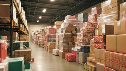 Warehouse storing christmas presents ready for distribution - Powered by Adobe