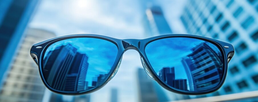 Sunglasses Reflecting City Buildings