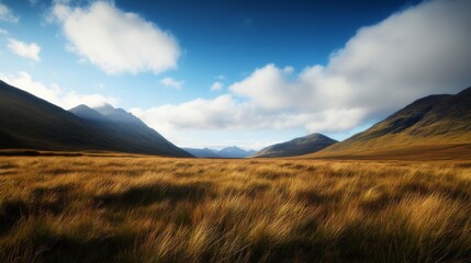 Obraz premium highland panorama with open sky and distant peaks, tranquil and remote