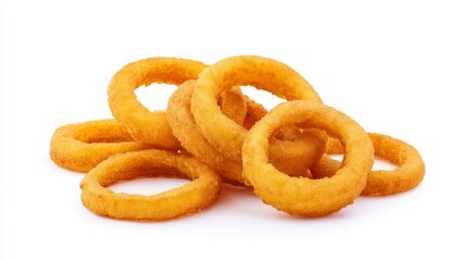 Crispy onion rings on white background. Neural network AI generated