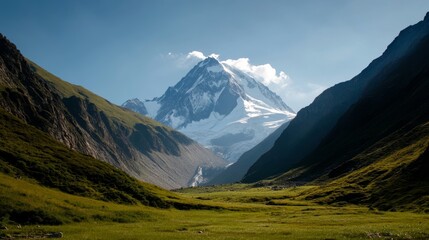 Fototapeta premium majestic mountains under blue sky, snow peaks, clear weather, no people