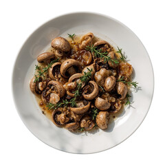 Fototapeta premium Savor the rustic charm of sauteed mushrooms with caramelized onions fresh rosemary presented on transparent background