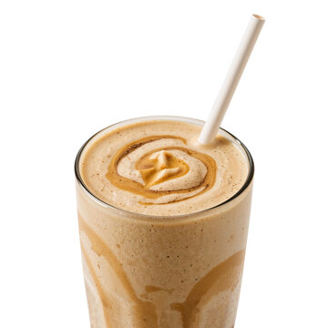 Indulging in a sweet caramel coffee smoothie a refreshing treat on a warm day with a straw in on transparent background