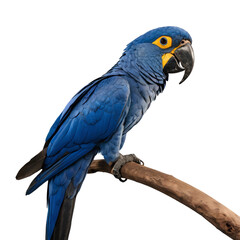 Fototapeta premium Element Isolated Transparent Bright blue parrot perched on a branch. PNG DIE-CUT for advertising