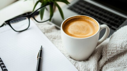 morning routine setup showing coffee, journal, and money-saving habits list