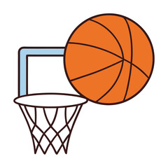 Basketball bouncing toward the hoop, ready to score. Orange ball, metal rim, and net capture the energy of the game in a simple, dynamic sports moment.
