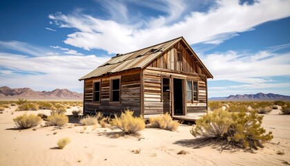 Deserted Wooden Cabin Solitude in the Nevada Desert Under a Dramatic Sky.