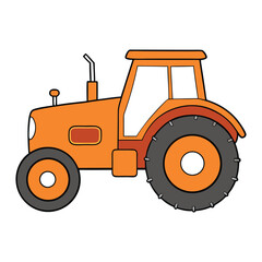 A sturdy orange tractor with large tires, perfect for farming tasks. Its bright color ensures visibility while it powers through fields efficiently and reliably.
