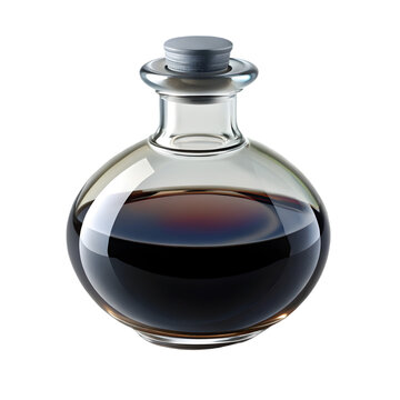 Captivating elixir intriguing black substance inside glass bottle on transparent background
