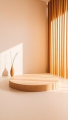 Serene Minimalist Room with Circular Wooden Platform
