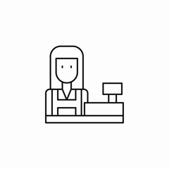 female cashier standing icon sign vector