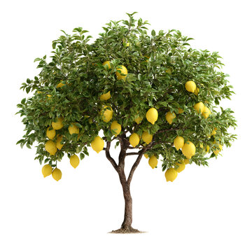 Lush lemon tree bearing ripe fruits against a dark background rendering vitality