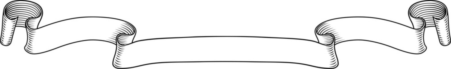 Scroll banner ribbon parchment band in an old vintage woodcut etching style.