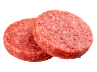 Raw beef patties isolated on a transparent background