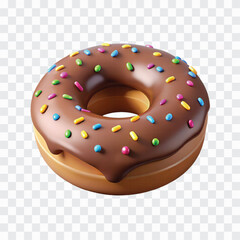 3D Chocolate Donut with Sprinkles PNG | Sweet Dessert Icon in 3D Illustration