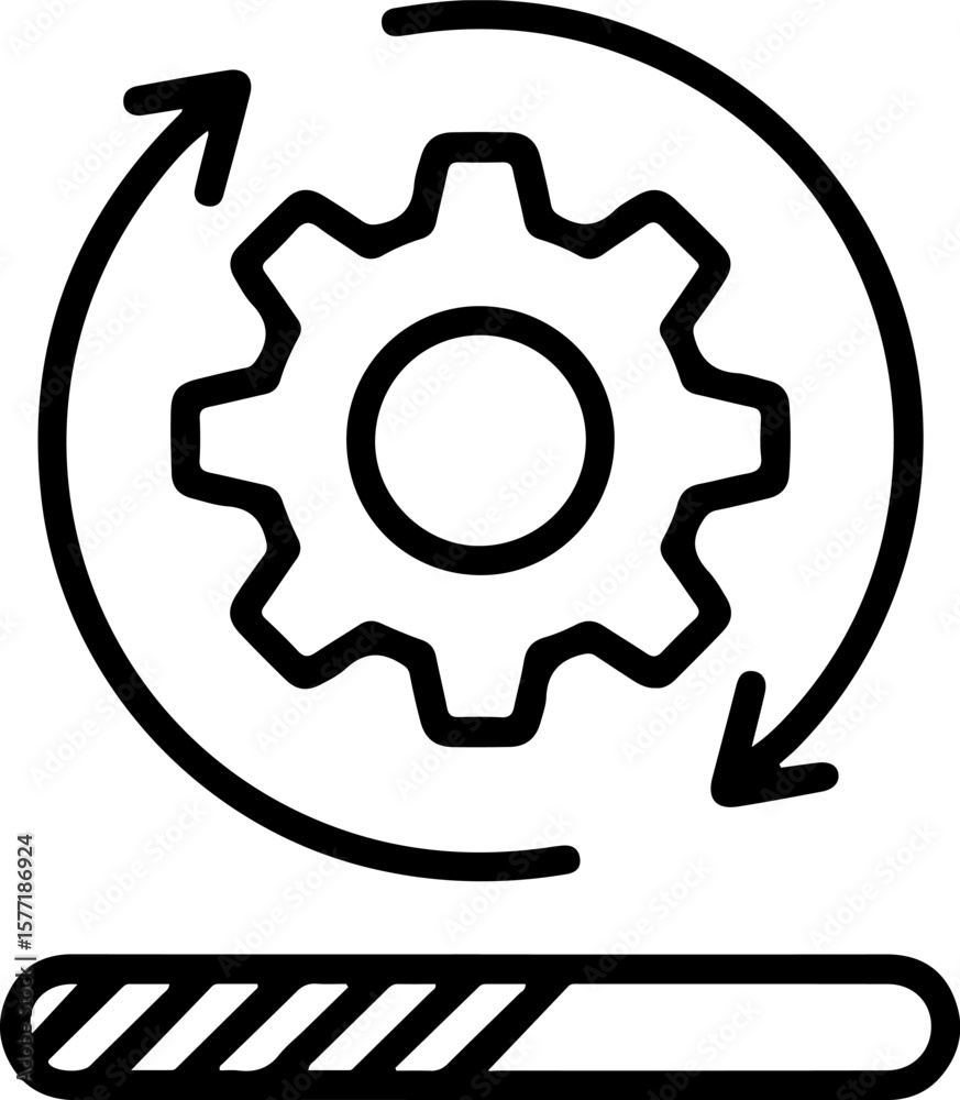 Poster gear with circular arrows and progress bar icon representing system update or process
