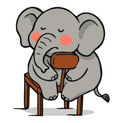 Cute cartoon elephant mascot sleeping or tired, slumped over a chair, conveying rest, exhaustion, or a lazy mood.