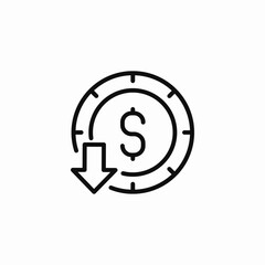 dollar decrease down icon sign vector